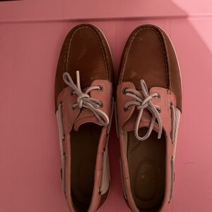 Sperry Pink and Tan Boat Shoes Women’s 10